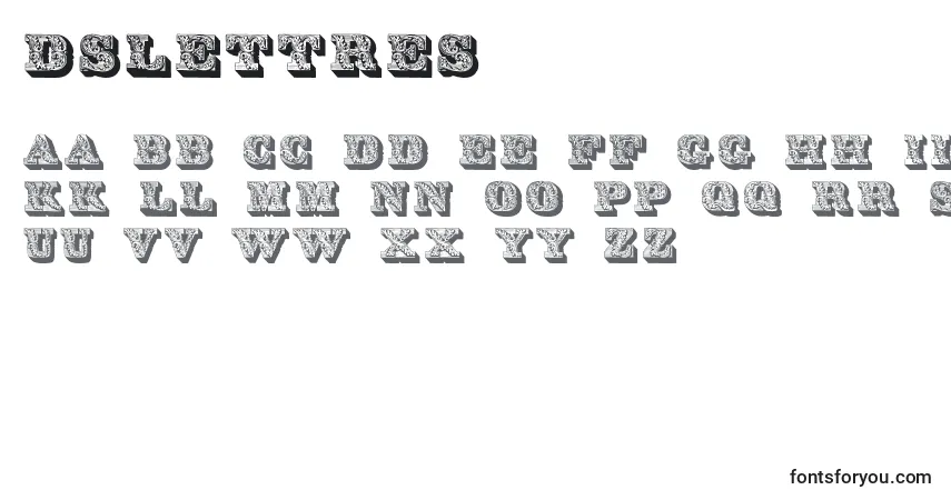 Czcionka Dslettres – alfabet, cyfry, specjalne znaki