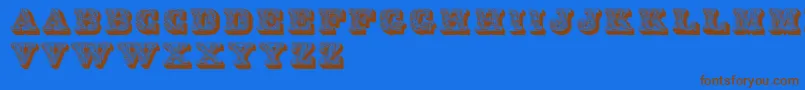 フォントDslettres – 茶色の文字が青い背景にあります。
