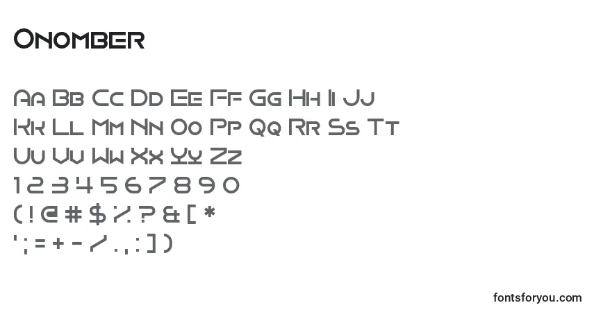 A fonte Onomber – alfabeto, números, caracteres especiais