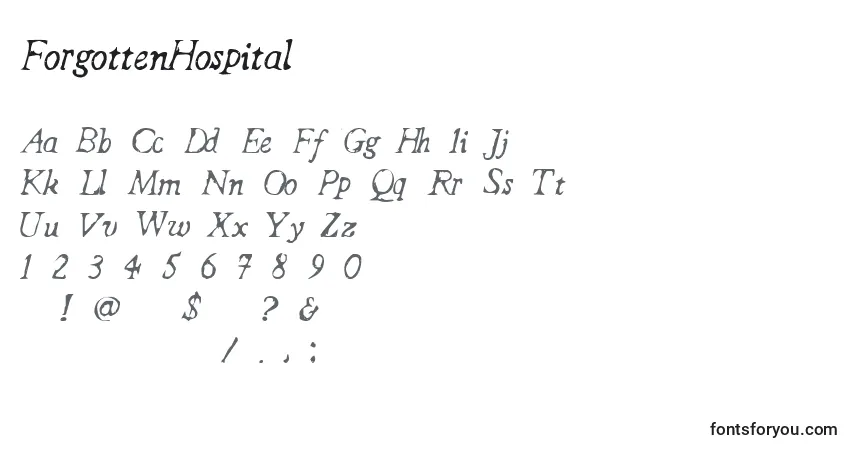 Шрифт ForgottenHospital – алфавит, цифры, специальные символы