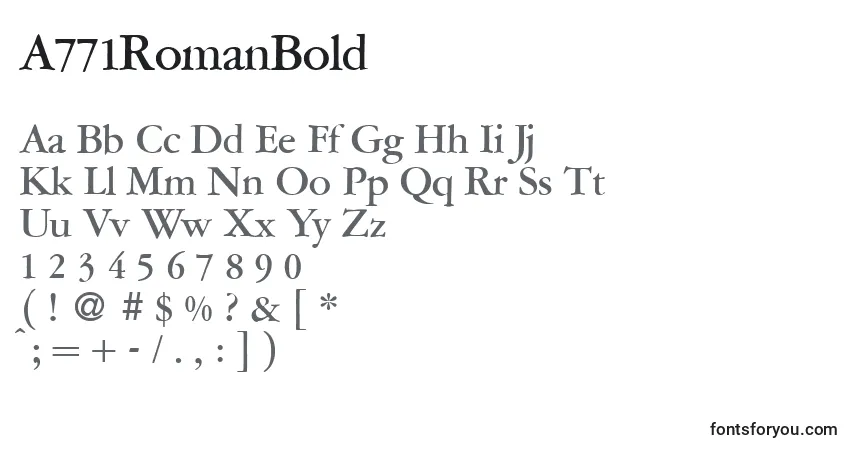 A fonte A771RomanBold – alfabeto, números, caracteres especiais