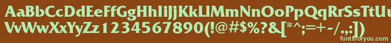 フォントFrizquadratacBold – 緑色の文字が茶色の背景にあります。