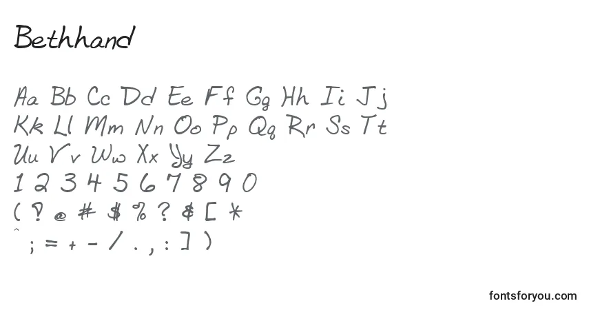 Schriftart Bethhand – Alphabet, Zahlen, spezielle Symbole