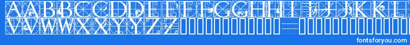 Rodgauapes-Schriftart – Weiße Schriften auf blauem Hintergrund