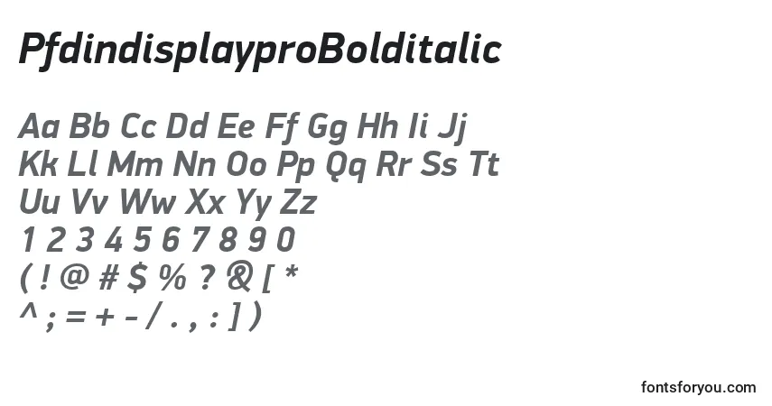 Schriftart PfdindisplayproBolditalic – Alphabet, Zahlen, spezielle Symbole