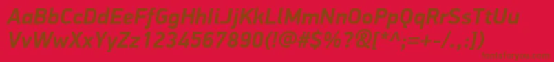 PfdindisplayproBolditalic-Schriftart – Braune Schriften auf rotem Hintergrund