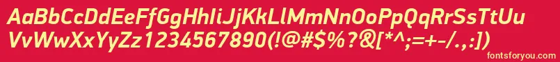 PfdindisplayproBolditalic-fontti – keltaiset fontit punaisella taustalla