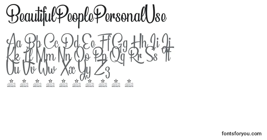 A fonte BeautifulPeoplePersonalUse – alfabeto, números, caracteres especiais