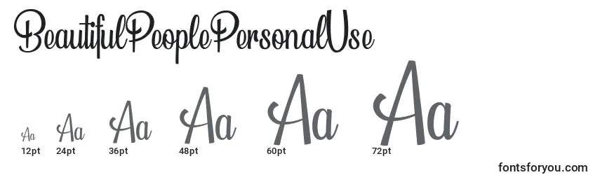 BeautifulPeoplePersonalUse Font Sizes