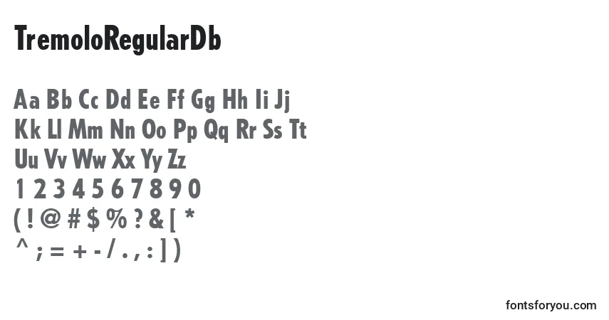 TremoloRegularDb Font – alphabet, numbers, special characters