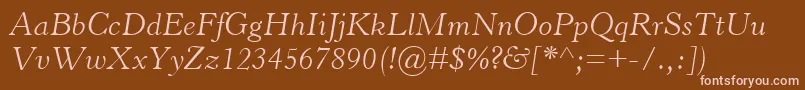 Fonte HorleyOsMtLightItalic – fontes rosa em um fundo marrom