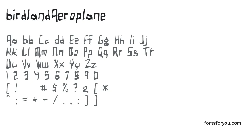 Czcionka BirdlandAeroplane – alfabet, cyfry, specjalne znaki