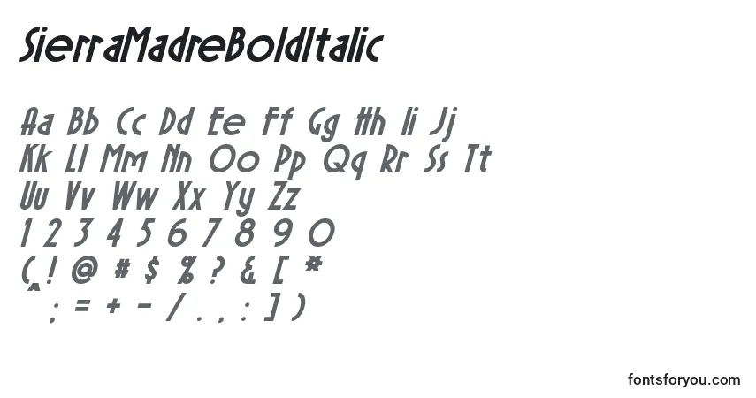 Шрифт SierraMadreBoldItalic – алфавит, цифры, специальные символы