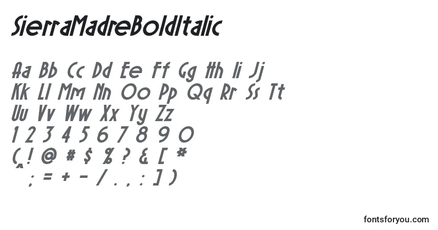 Czcionka SierraMadreBoldItalic – alfabet, cyfry, specjalne znaki