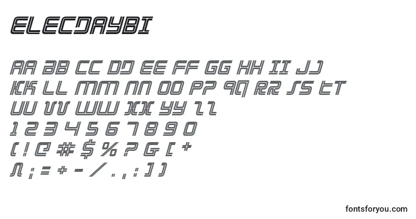 Schriftart Elecdaybi – Alphabet, Zahlen, spezielle Symbole