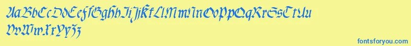 フォントFractasemibolditalic – 青い文字が黄色の背景にあります。