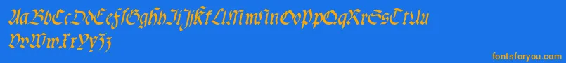 フォントFractasemibolditalic – オレンジ色の文字が青い背景にあります。