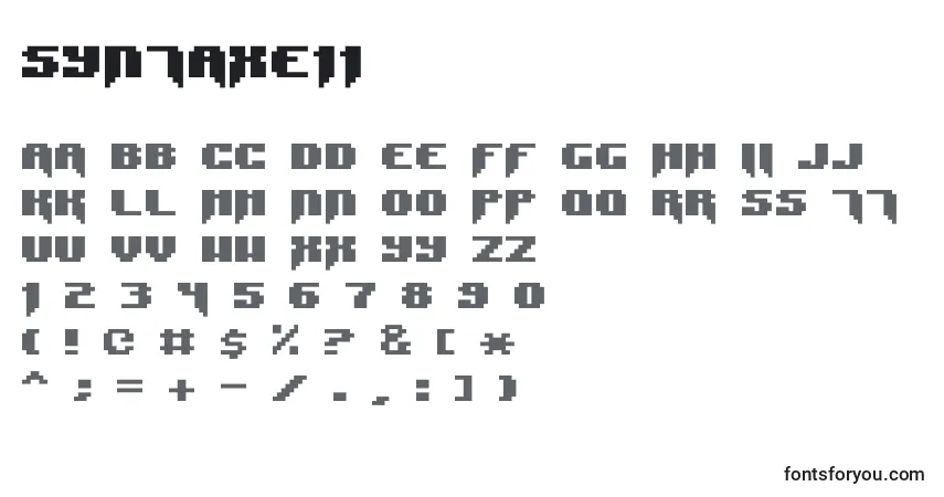 Czcionka SyntaxE11 – alfabet, cyfry, specjalne znaki