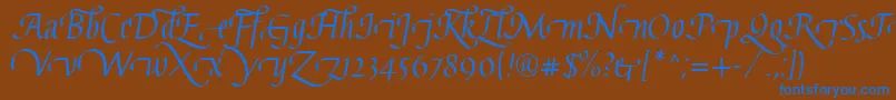 GaiusLtRegularSwashBeginning-Schriftart – Blaue Schriften auf braunem Hintergrund