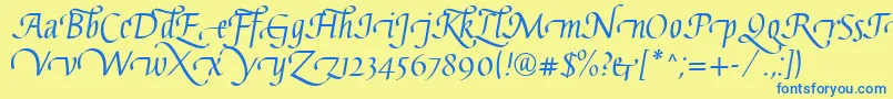 GaiusLtRegularSwashBeginning-Schriftart – Blaue Schriften auf gelbem Hintergrund