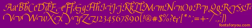 GaiusLtRegularSwashBeginning-Schriftart – Orangefarbene Schriften auf violettem Hintergrund