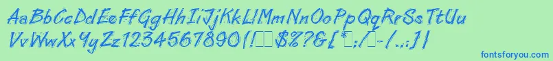 LinoCutLetPlain.1.0 Font – Blue Fonts on Green Background