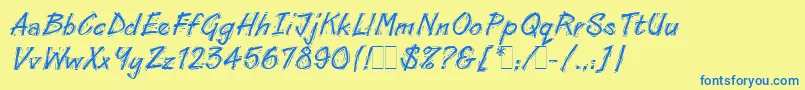 LinoCutLetPlain.1.0 Font – Blue Fonts on Yellow Background