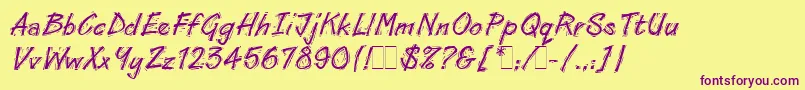 LinoCutLetPlain.1.0 Font – Purple Fonts on Yellow Background
