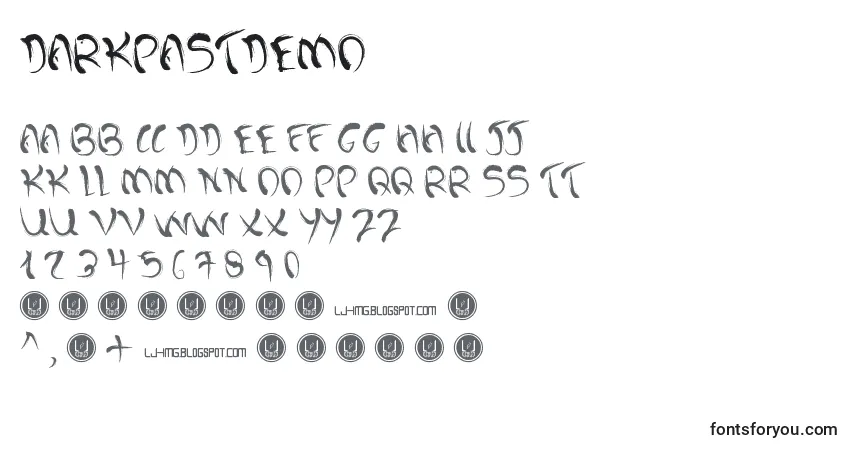 Czcionka DarkPastDemo – alfabet, cyfry, specjalne znaki