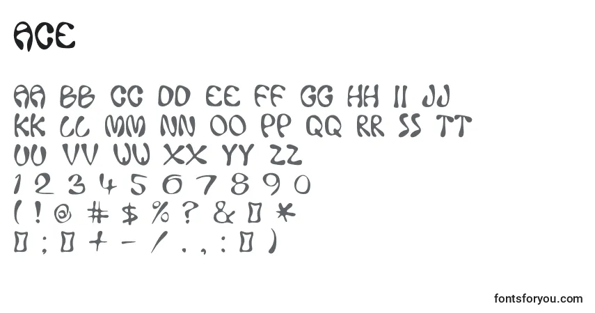 Schriftart Ace – Alphabet, Zahlen, spezielle Symbole
