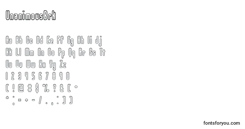 Czcionka UnanimousBrk – alfabet, cyfry, specjalne znaki