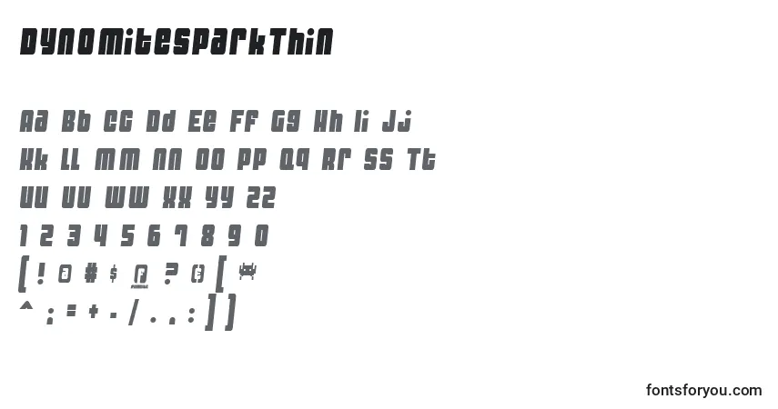 Czcionka DynomiteSparkThin – alfabet, cyfry, specjalne znaki
