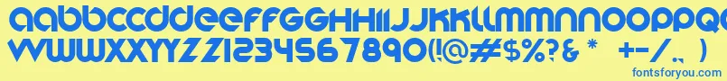 フォントStereofunk – 青い文字が黄色の背景にあります。