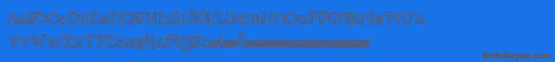 フォントFunmeatsdt – 茶色の文字が青い背景にあります。