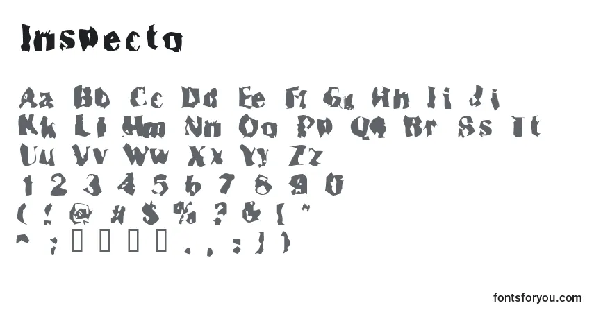 Czcionka Inspecto – alfabet, cyfry, specjalne znaki