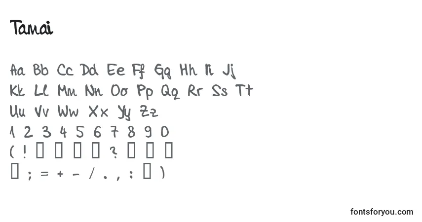 A fonte Tamai – alfabeto, números, caracteres especiais