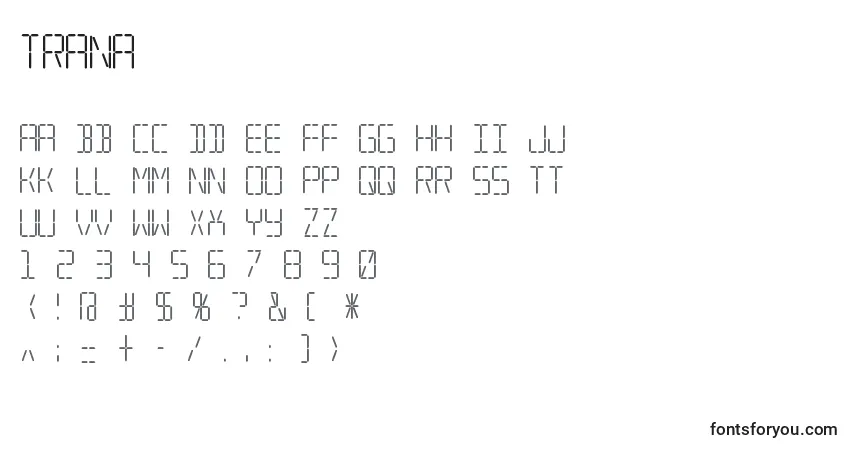 A fonte Trana – alfabeto, números, caracteres especiais
