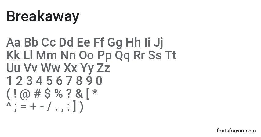 A fonte Breakaway – alfabeto, números, caracteres especiais