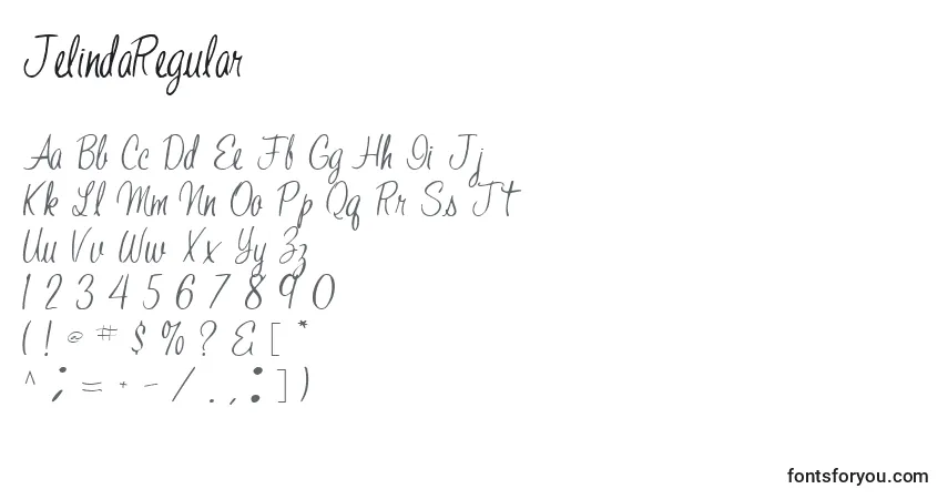 A fonte JelindaRegular – alfabeto, números, caracteres especiais