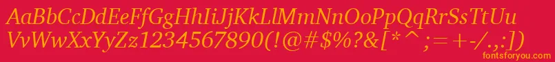 CharterItcTtItalic-Schriftart – Orangefarbene Schriften auf rotem Hintergrund