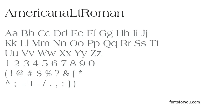 A fonte AmericanaLtRoman – alfabeto, números, caracteres especiais