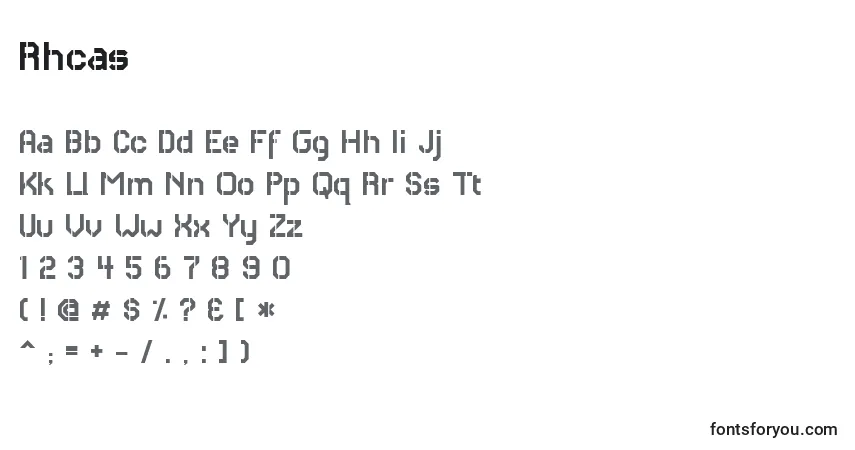 Czcionka Rhcas – alfabet, cyfry, specjalne znaki