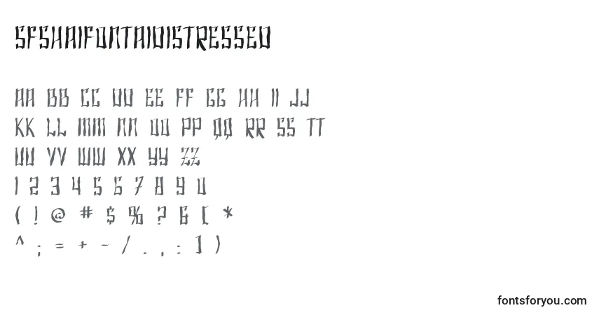 Czcionka SfShaiFontaiDistressed – alfabet, cyfry, specjalne znaki