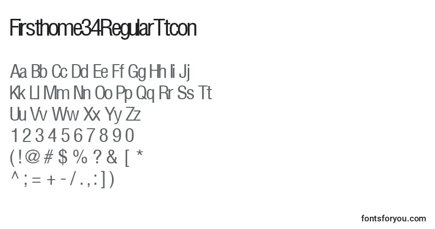 A fonte Firsthome34RegularTtcon – alfabeto, números, caracteres especiais
