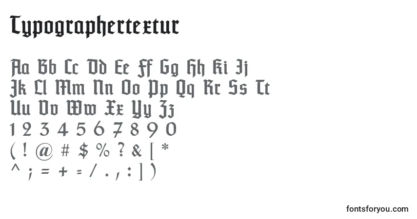 Schriftart Typographertextur – Alphabet, Zahlen, spezielle Symbole
