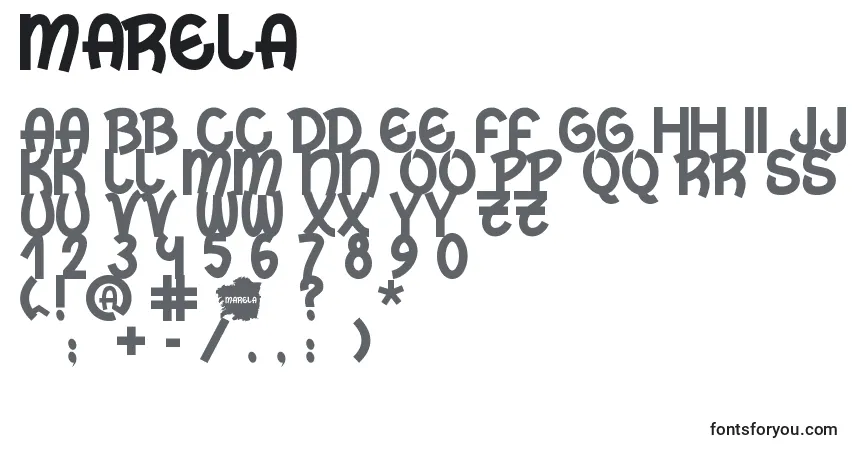 Schriftart Marela – Alphabet, Zahlen, spezielle Symbole