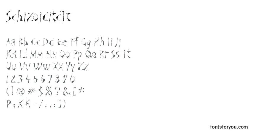 Czcionka SchizoiditcTt – alfabet, cyfry, specjalne znaki