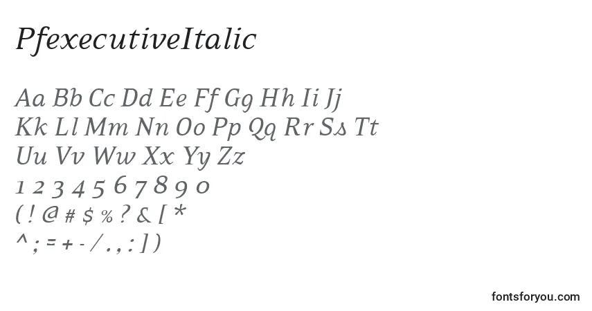 Шрифт PfexecutiveItalic – алфавит, цифры, специальные символы