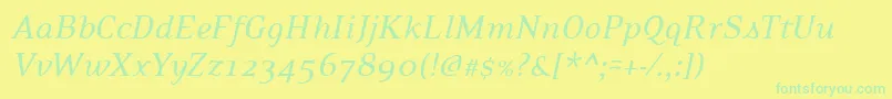 PfexecutiveItalic-Schriftart – Grüne Schriften auf gelbem Hintergrund
