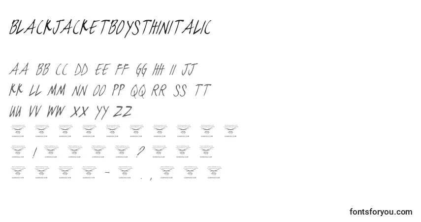 Schriftart BlackjacketboysThinitalic – Alphabet, Zahlen, spezielle Symbole